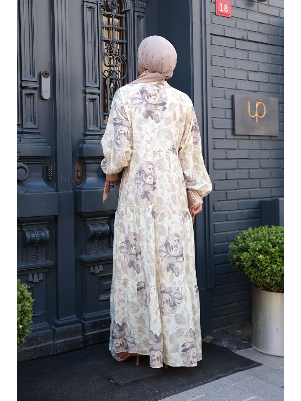 Kadın Yaprak Desenli Elbise Küf Yeşil-4