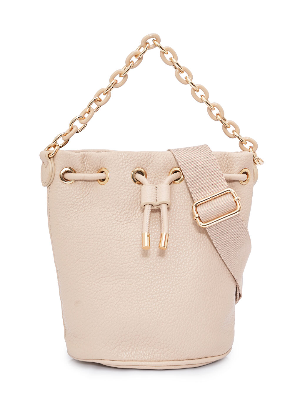 Bej Zincir Detaylı Büzgülü Kadın Omuz Çantası MB03