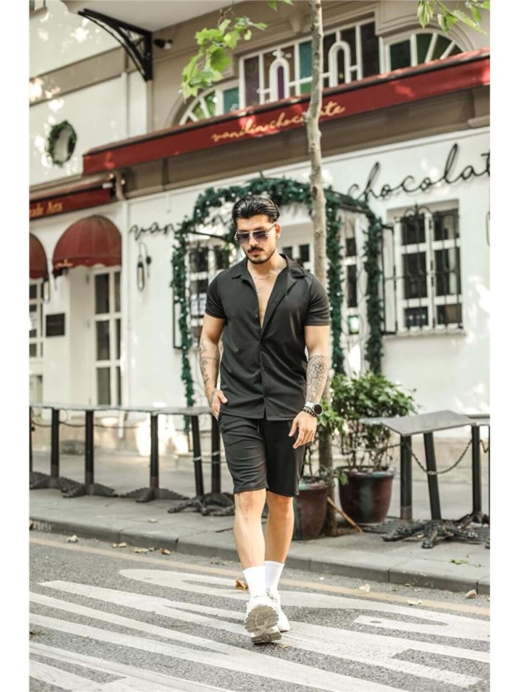 Erkek Siyah Slim Fit Alt Üst Şort Takım gmlksrt01r02s