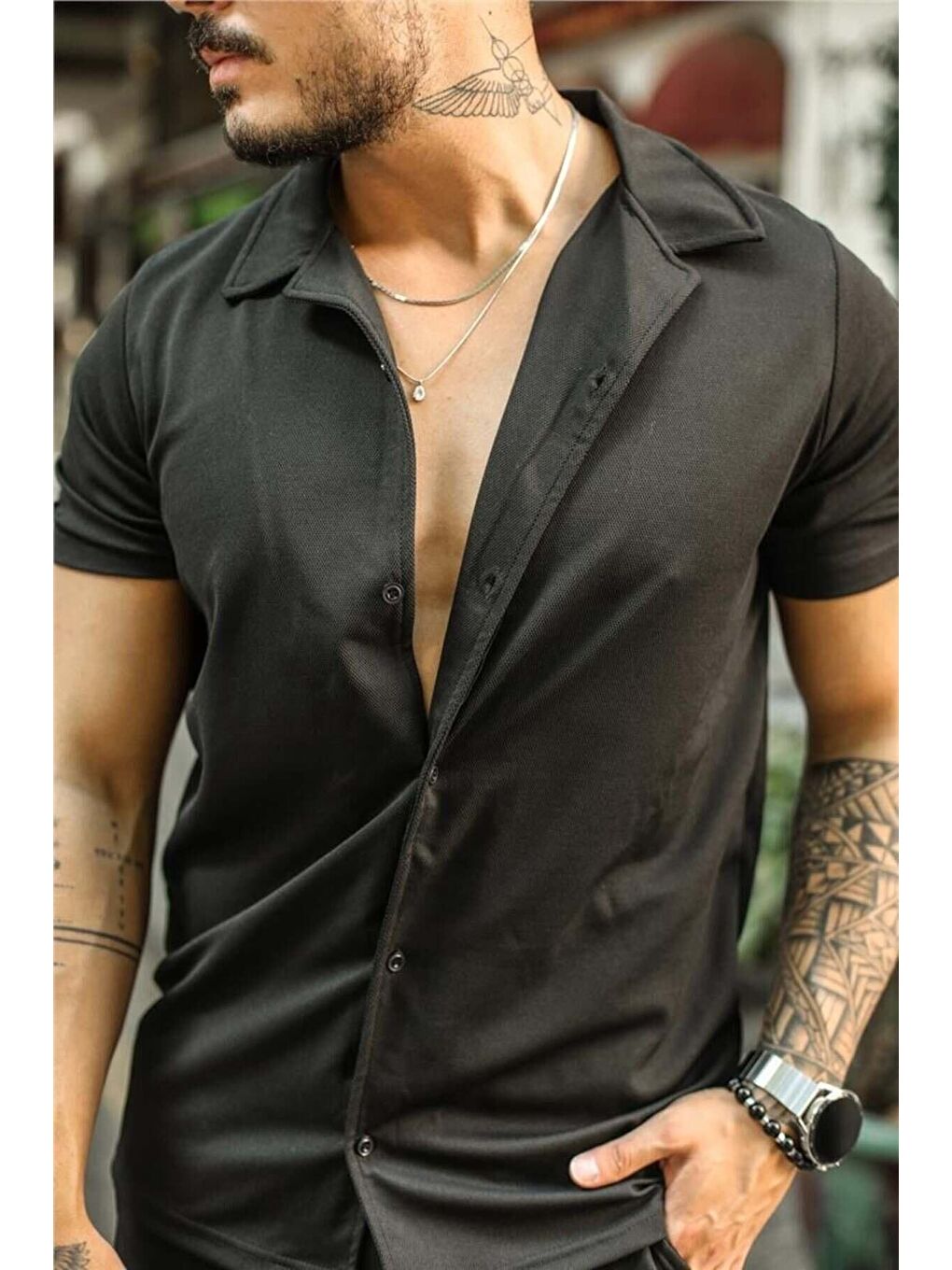 Erkek Siyah Slim Fit Alt Üst Şort Takım gmlksrt01r02s-1