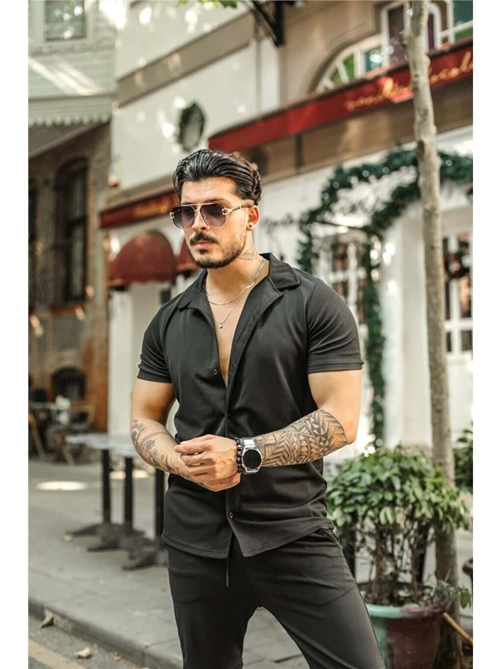 Erkek Siyah Slim Fit Alt Üst Şort Takım gmlksrt01r02s-3