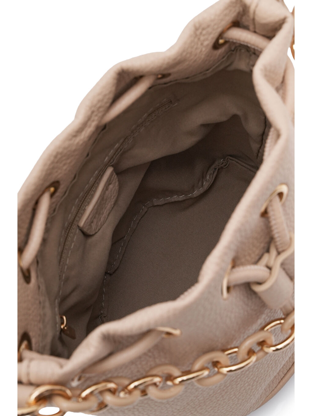 Bej Zincir Detaylı Büzgülü Kadın Omuz Çantası MB03-4