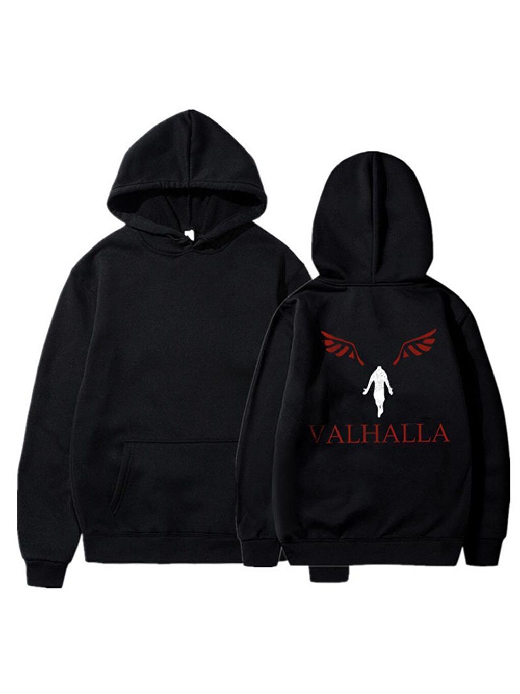 Touz Moda Siyah Y2k Valhalla Sırt Baskılı Siyah Unisex Oversize Kapüşonlu Sweatshirt