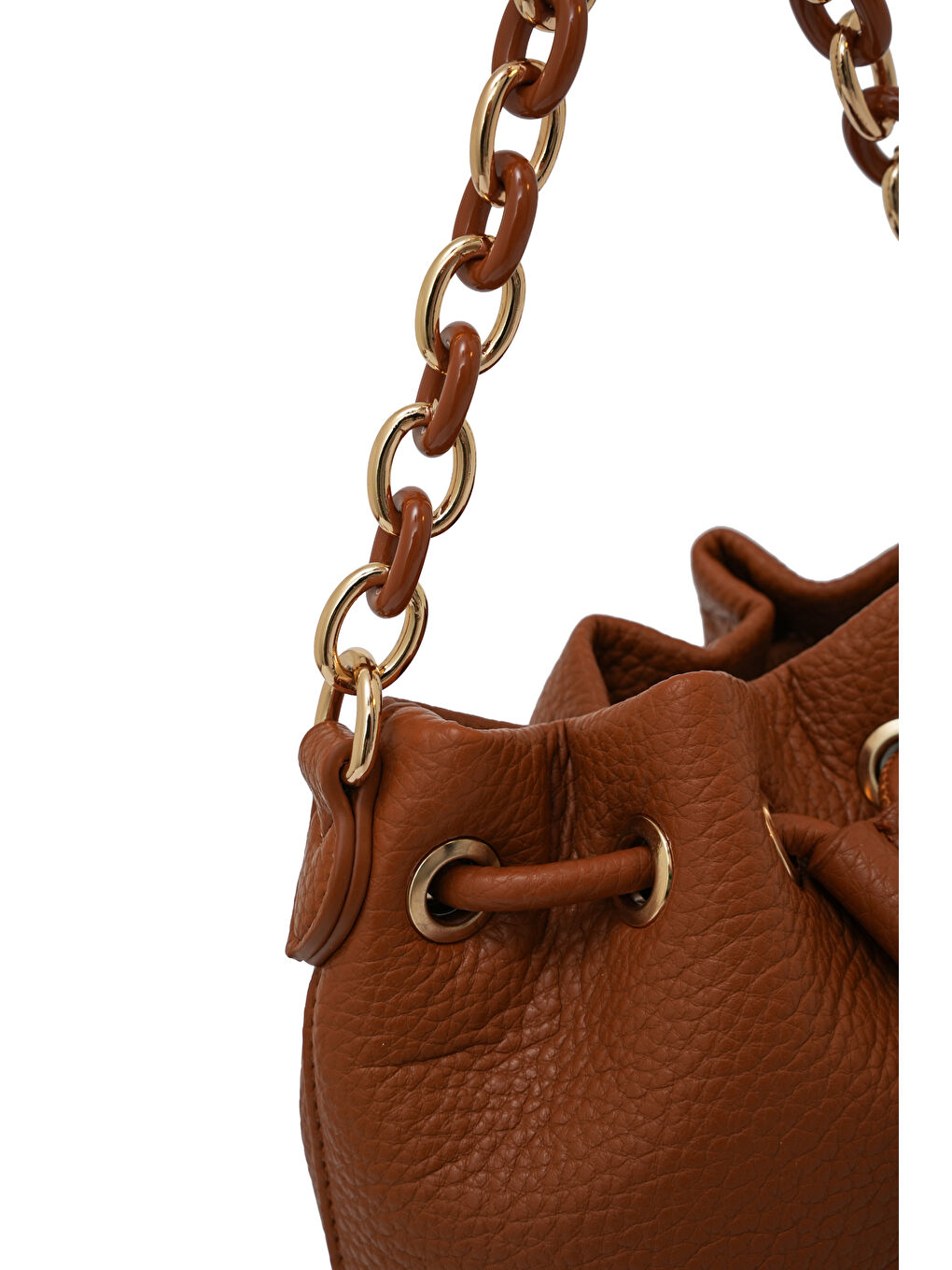 Kahverengi Zincir Detaylı Büzgülü Kadın Omuz Çantası MB03-4