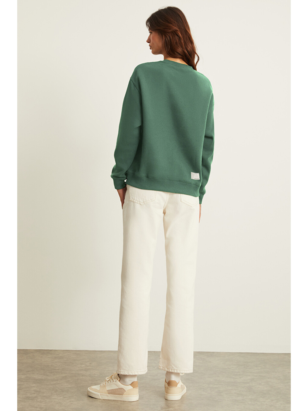 Vılı Kadın Bisiklet Yaka İçi Polarlı Oversize Organik Pamuk Yeşil Sweatshirt-5