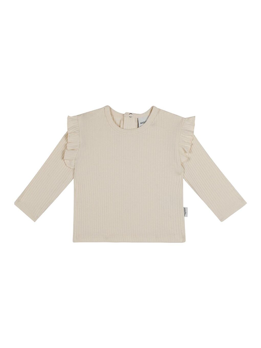 Ekru Krem Rengi Fırfırlı Uzun Kollu Tshirt