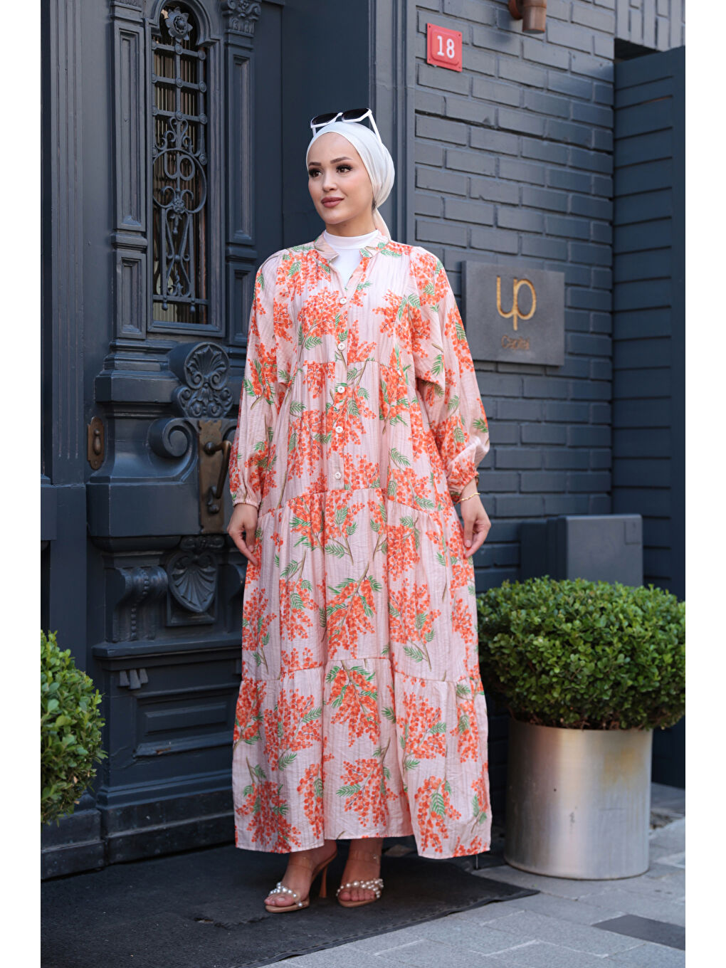 Kadın Ağaç Desenli Elbise Turuncu