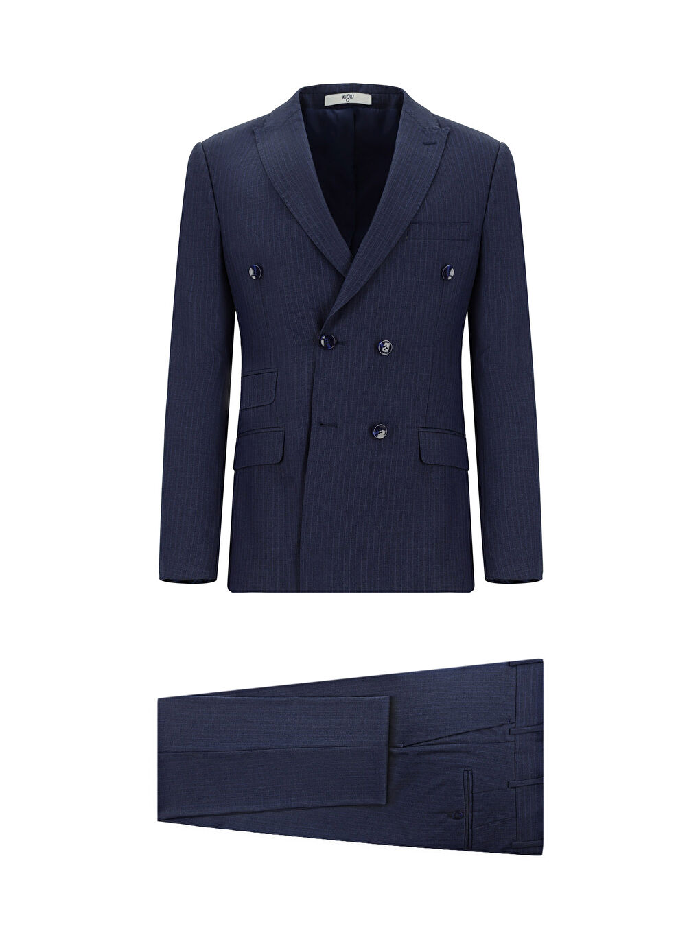 Lacivert Super Slim Fit Ekstra Dar Kesim Çizgili Kruvaze Takım Elbise