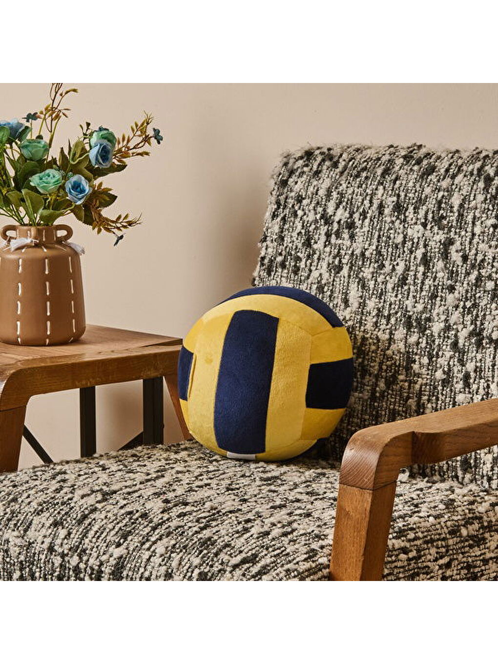 Soft Voleybol Topu Figürlü Yastık - Lacivert / Sarı - 20 cm-3