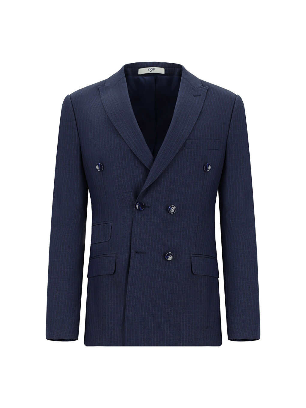 Lacivert Super Slim Fit Ekstra Dar Kesim Çizgili Kruvaze Takım Elbise-1