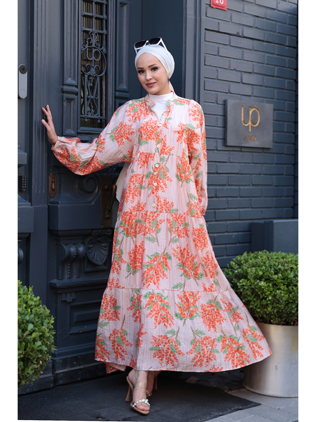 Kadın Ağaç Desenli Elbise Turuncu-1