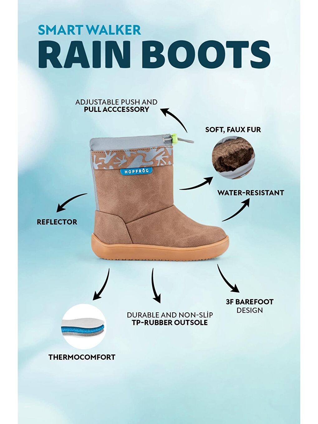 Rain Boots Kahverengi Meşe Suya Ve Soğuğa Dayanıklı Barefoot Çocuk Botu-2