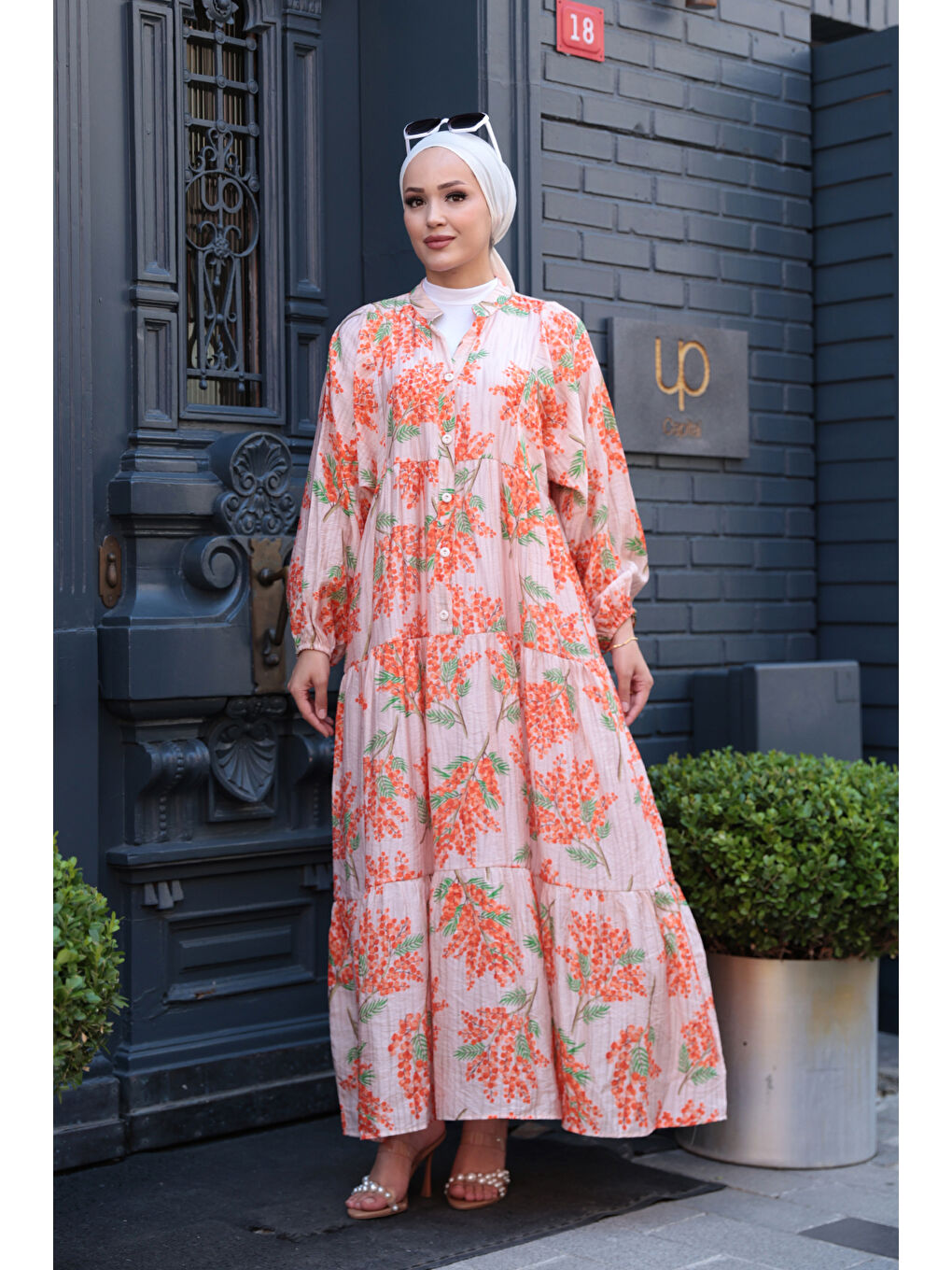 Kadın Ağaç Desenli Elbise Turuncu-2