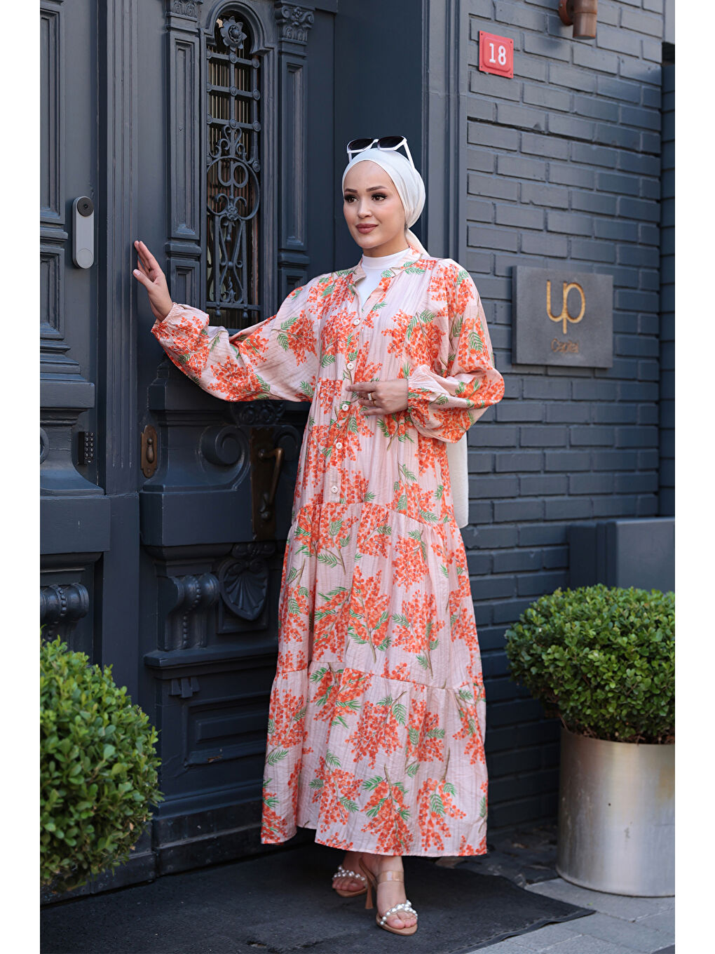 Kadın Ağaç Desenli Elbise Turuncu-3