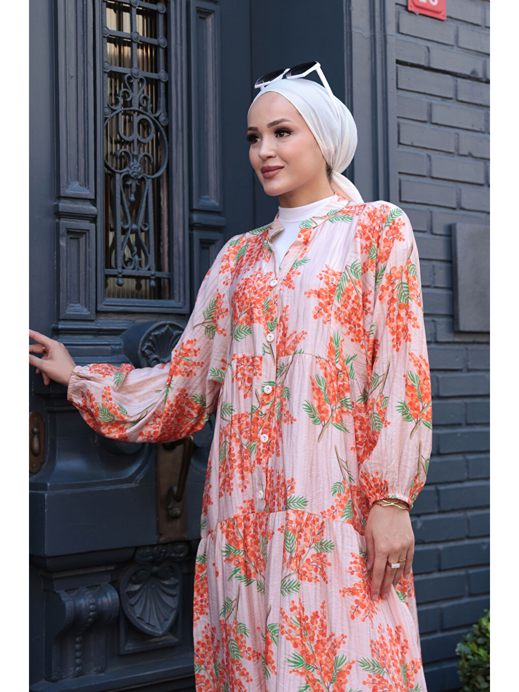 Kadın Ağaç Desenli Elbise Turuncu-4