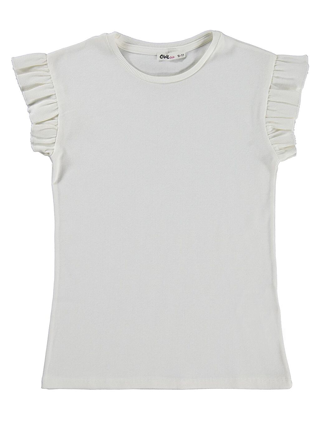 Girls Kolu Brodeli 10-13 Yaş Tişört - Kırık Beyaz