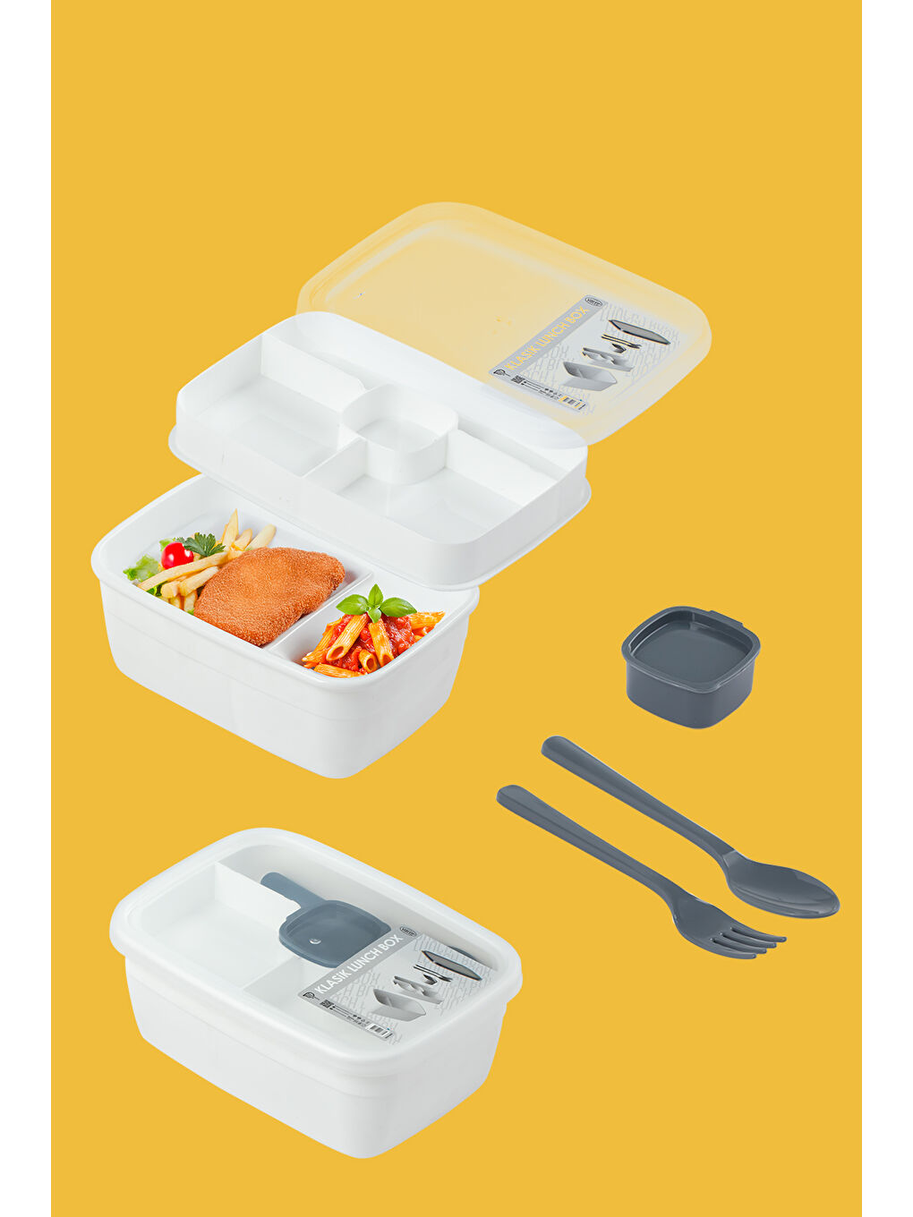 Beyaz 3200 Vakumlu Kendinden Kaşık Çatallı Sosluklu Bölmeli 2 Katlı Lunch Box-Sefer Tası-4