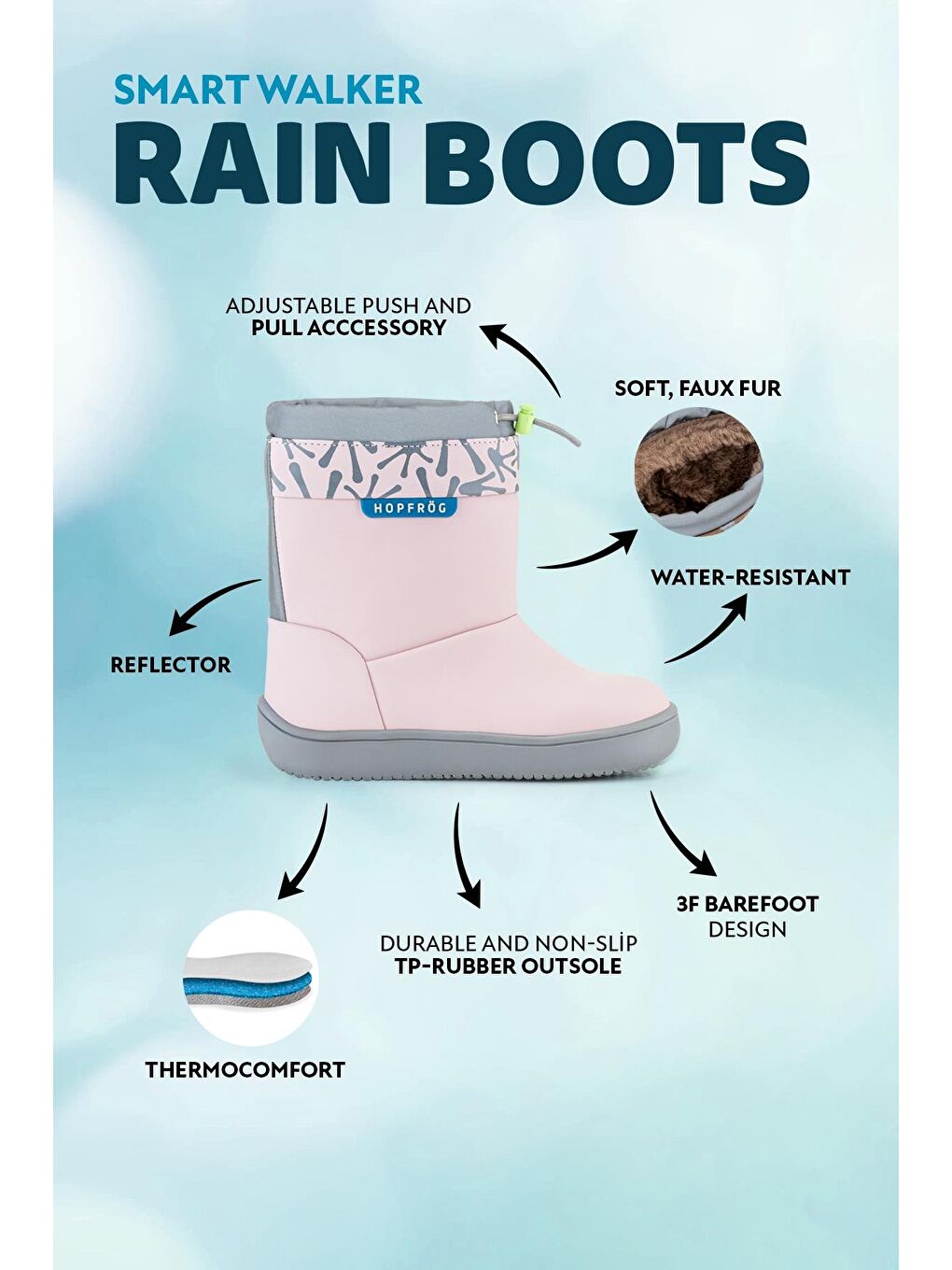 Rain Boots Süper Mat Pembe Suya Ve Soğuğa Dayanıklı Barefoot Çocuk Botu-2