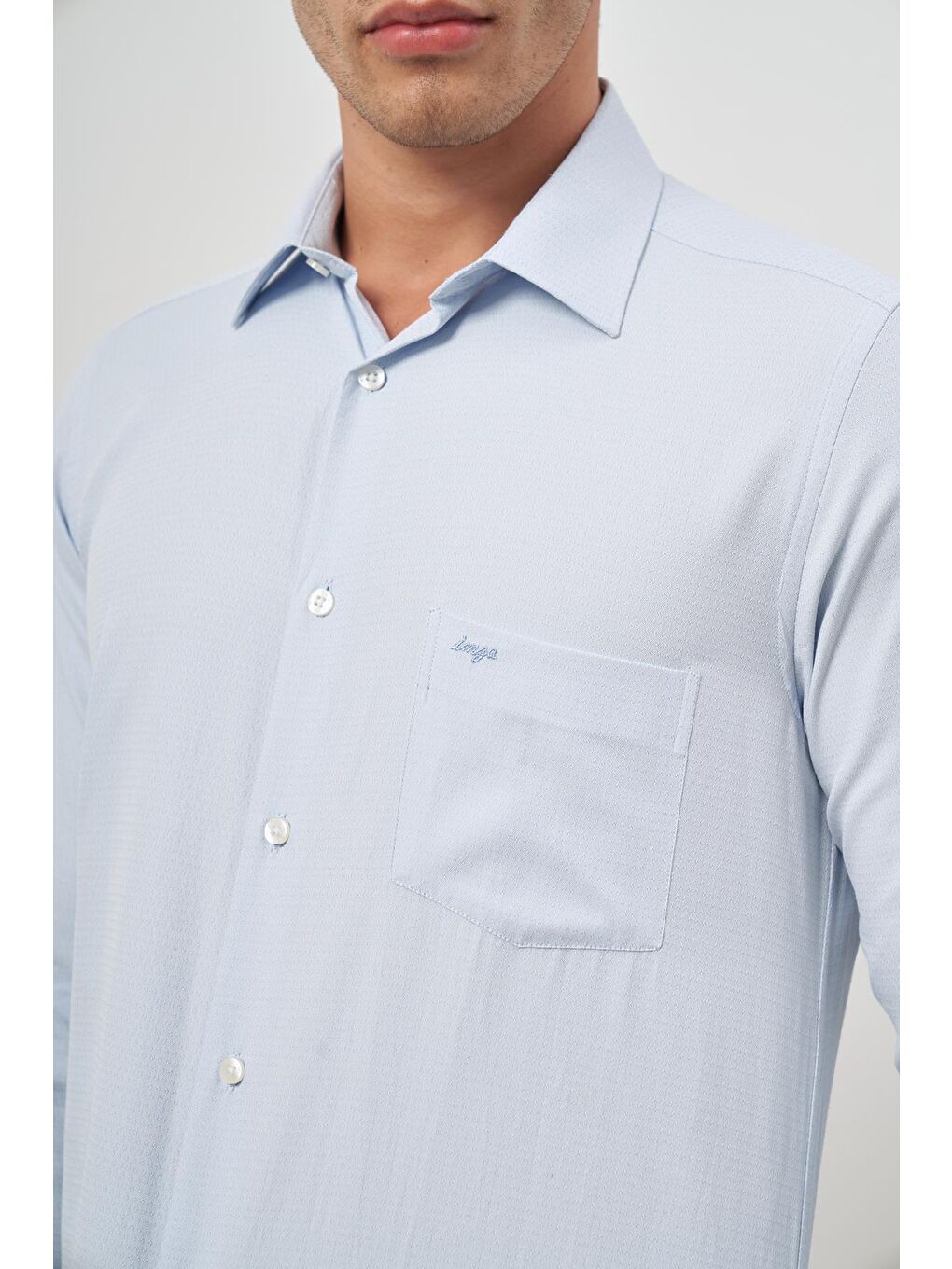 Koyu Mavi Uzun Kol Kendinden Desenli Armürlü 041 Sert Yaka Classic Comfort Fit Gömlek 1004245157-5