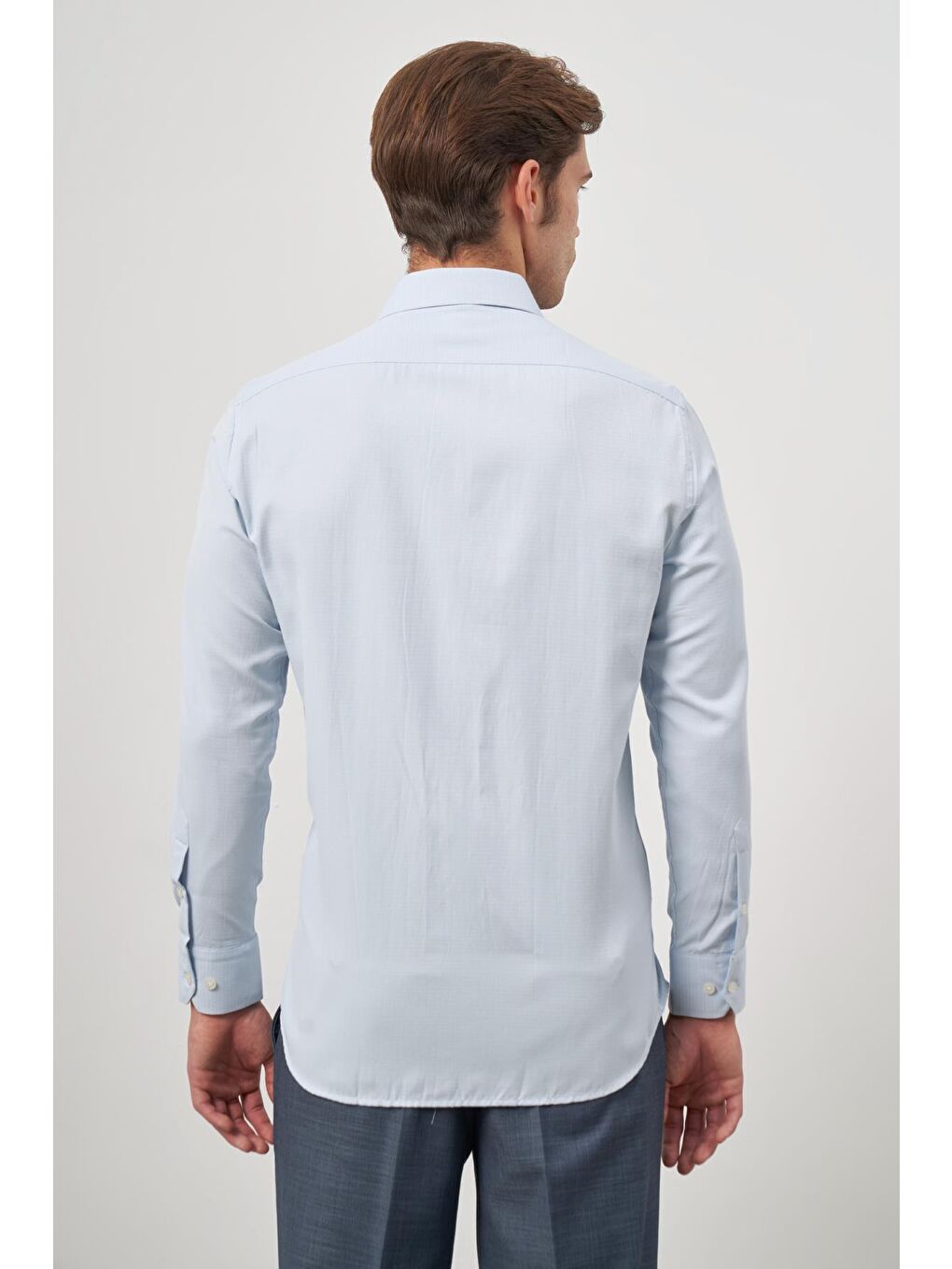 Koyu Mavi Uzun Kol Kendinden Desenli Armürlü 041 Sert Yaka Classic Comfort Fit Gömlek 1004245157-6