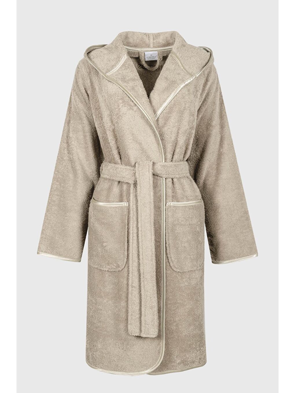 Ecosoft Kadın Bornoz %100 Organik Pamuk Armürlü Bej