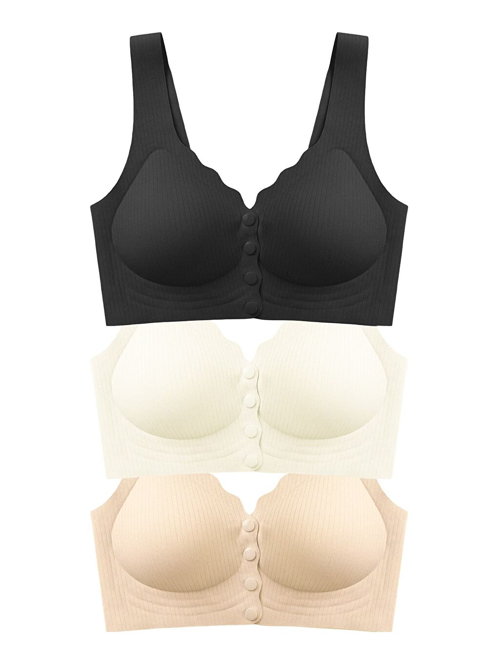 Karışık Seamless Bra - Feel | Lazer Kesim Çizgi Detaylı Önü Açılabilir Dikişsiz Kadın Sütyen 3'Lü Paket