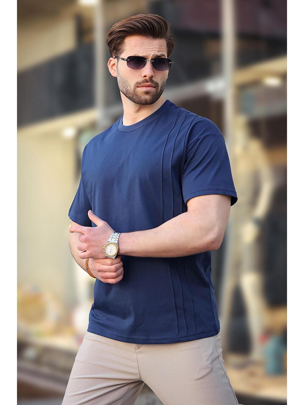 Lacivert Overfit Erkek %100 Pamuk Tişört E7130