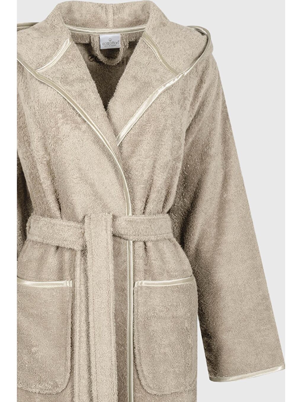 Ecosoft Kadın Bornoz %100 Organik Pamuk Armürlü Bej-2