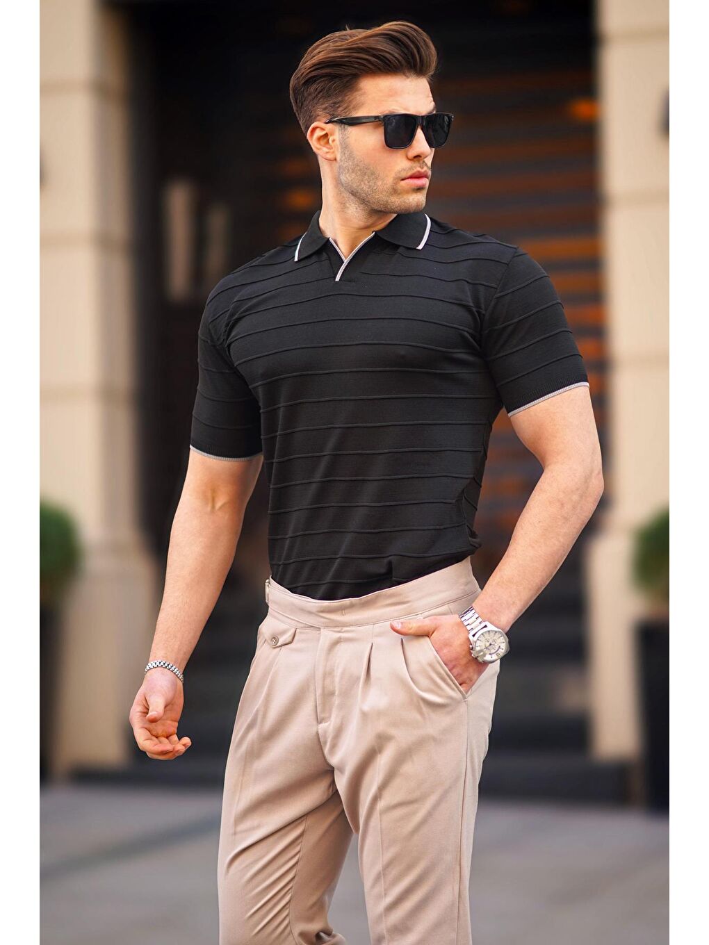 Siyah Polo Yaka Erkek Tişört 6894