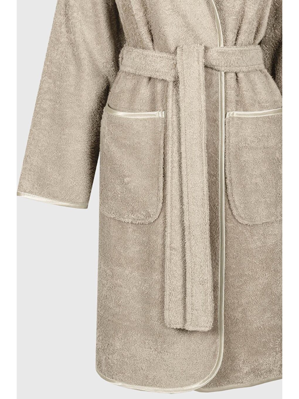 Ecosoft Kadın Bornoz %100 Organik Pamuk Armürlü Bej-3