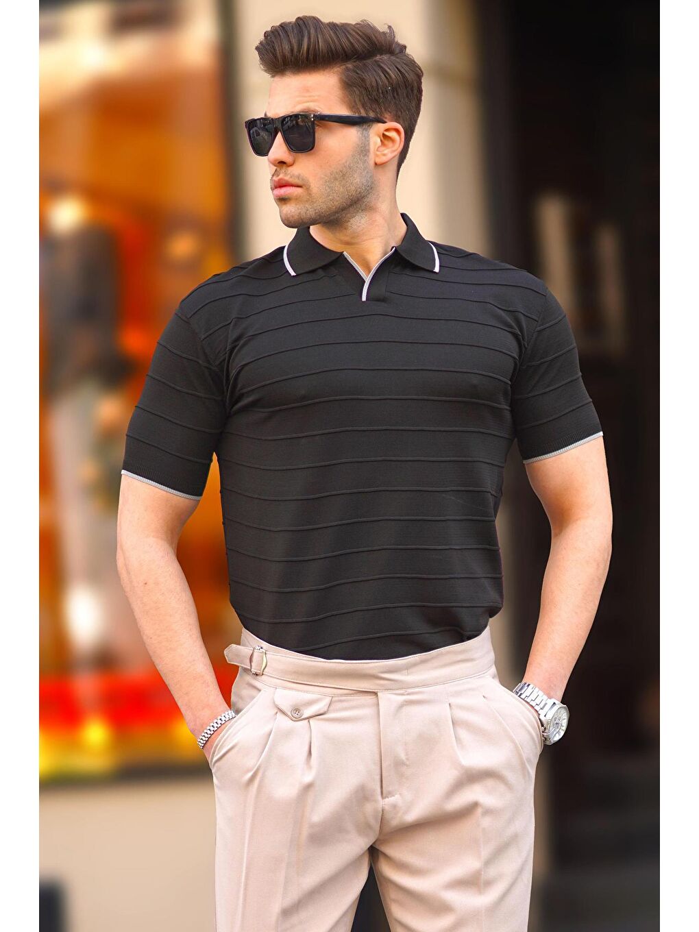 Siyah Polo Yaka Erkek Tişört 6894-1