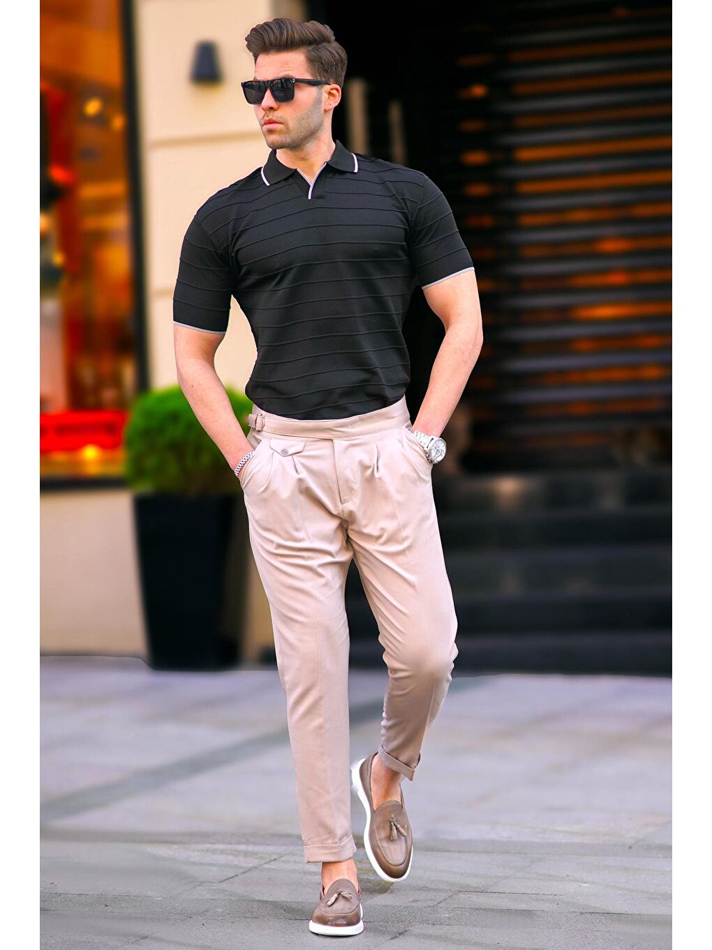 Siyah Polo Yaka Erkek Tişört 6894-2