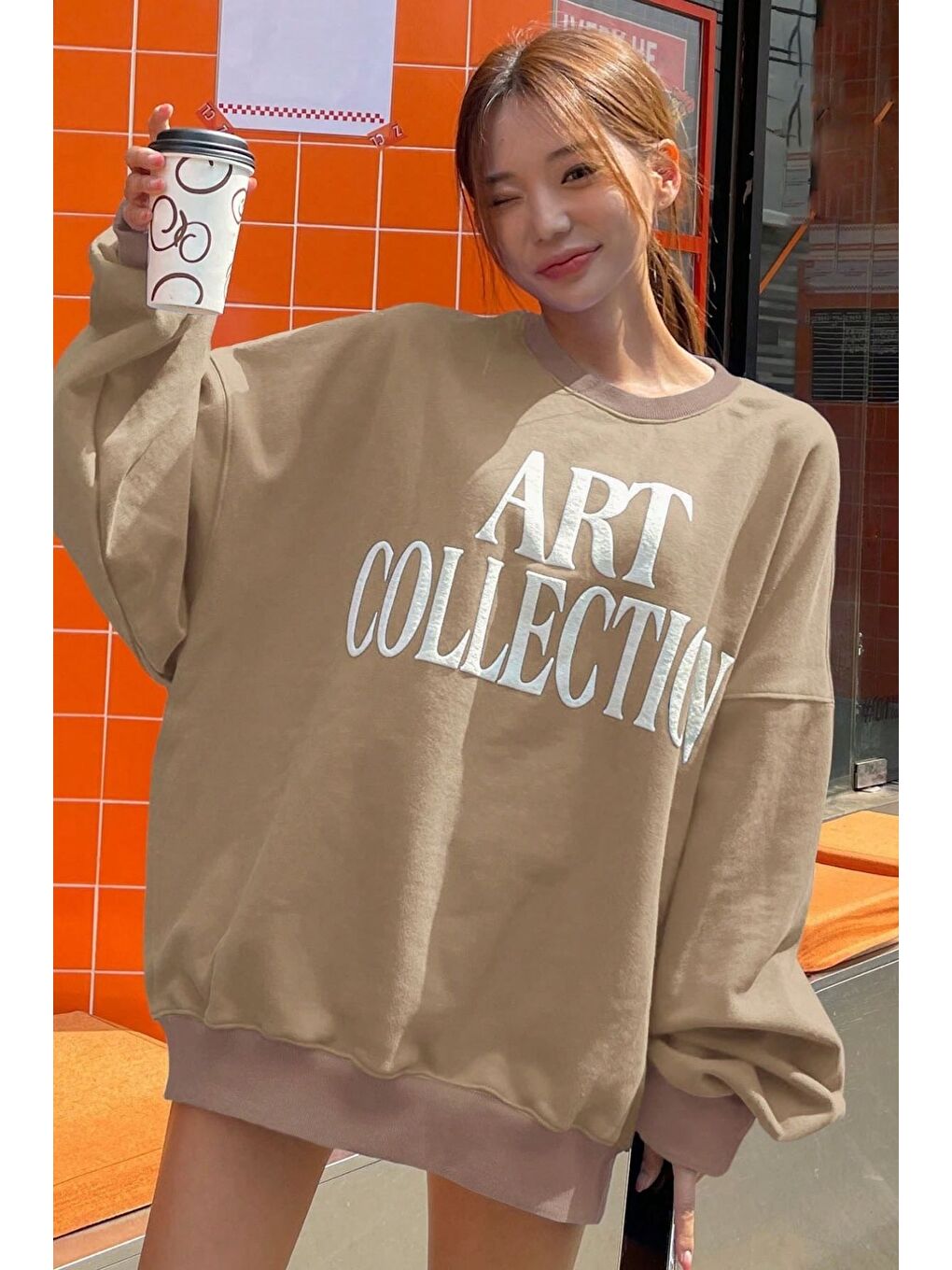 Trendseninle Vizon Kadın Vizon Art Collection Baskılı Oversize Bisiklet Yaka Sweatshirt