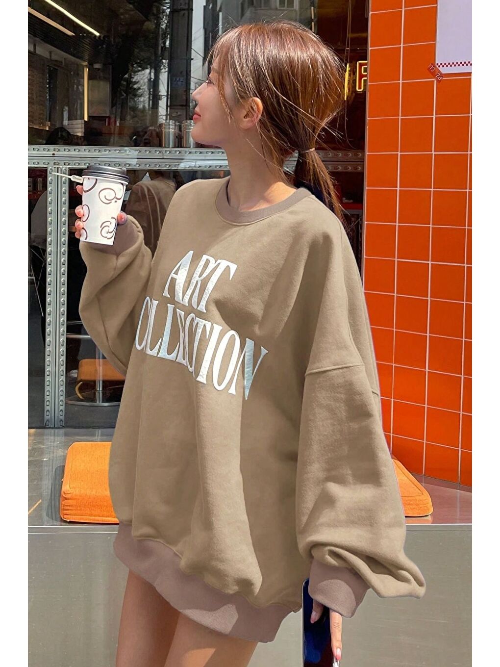 Trendseninle Vizon Kadın Vizon Art Collection Baskılı Oversize Bisiklet Yaka Sweatshirt - 1