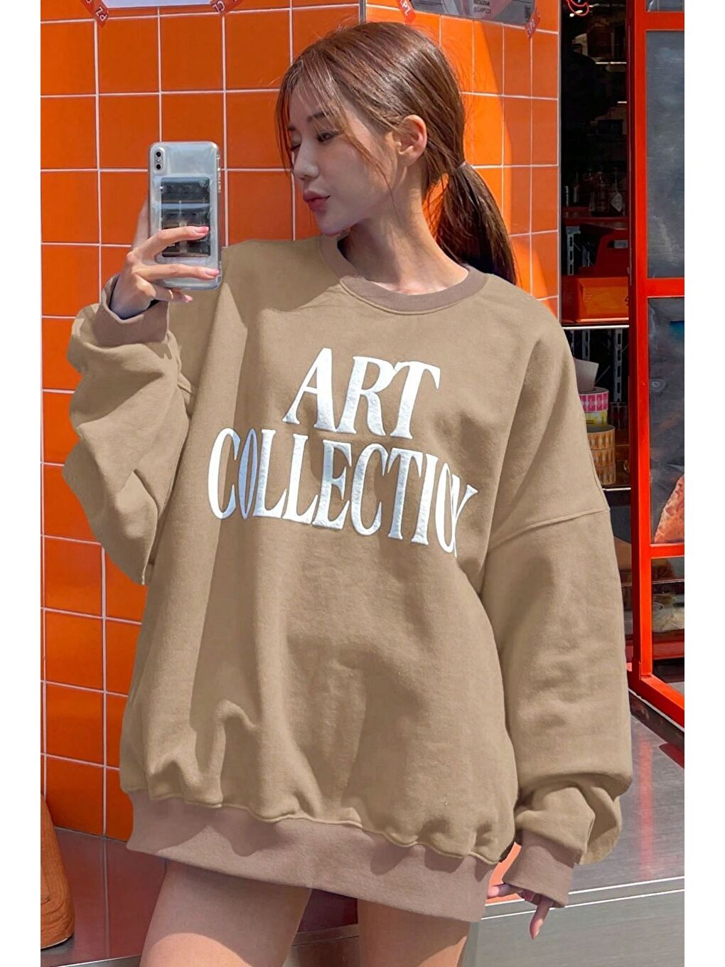 Trendseninle Vizon Kadın Vizon Art Collection Baskılı Oversize Bisiklet Yaka Sweatshirt - 2