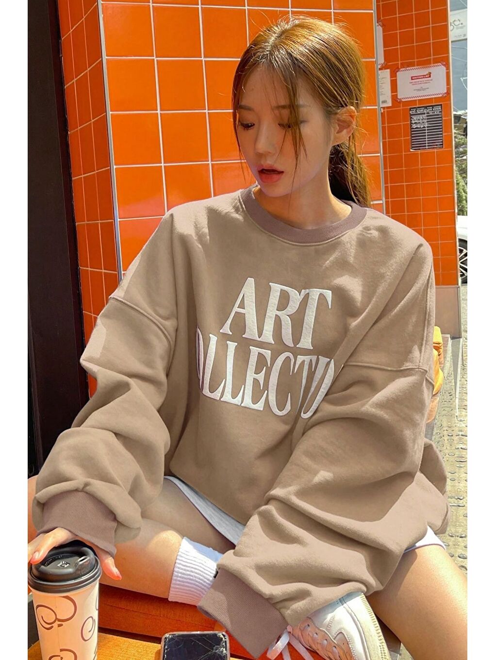 Trendseninle Vizon Kadın Vizon Art Collection Baskılı Oversize Bisiklet Yaka Sweatshirt - 3