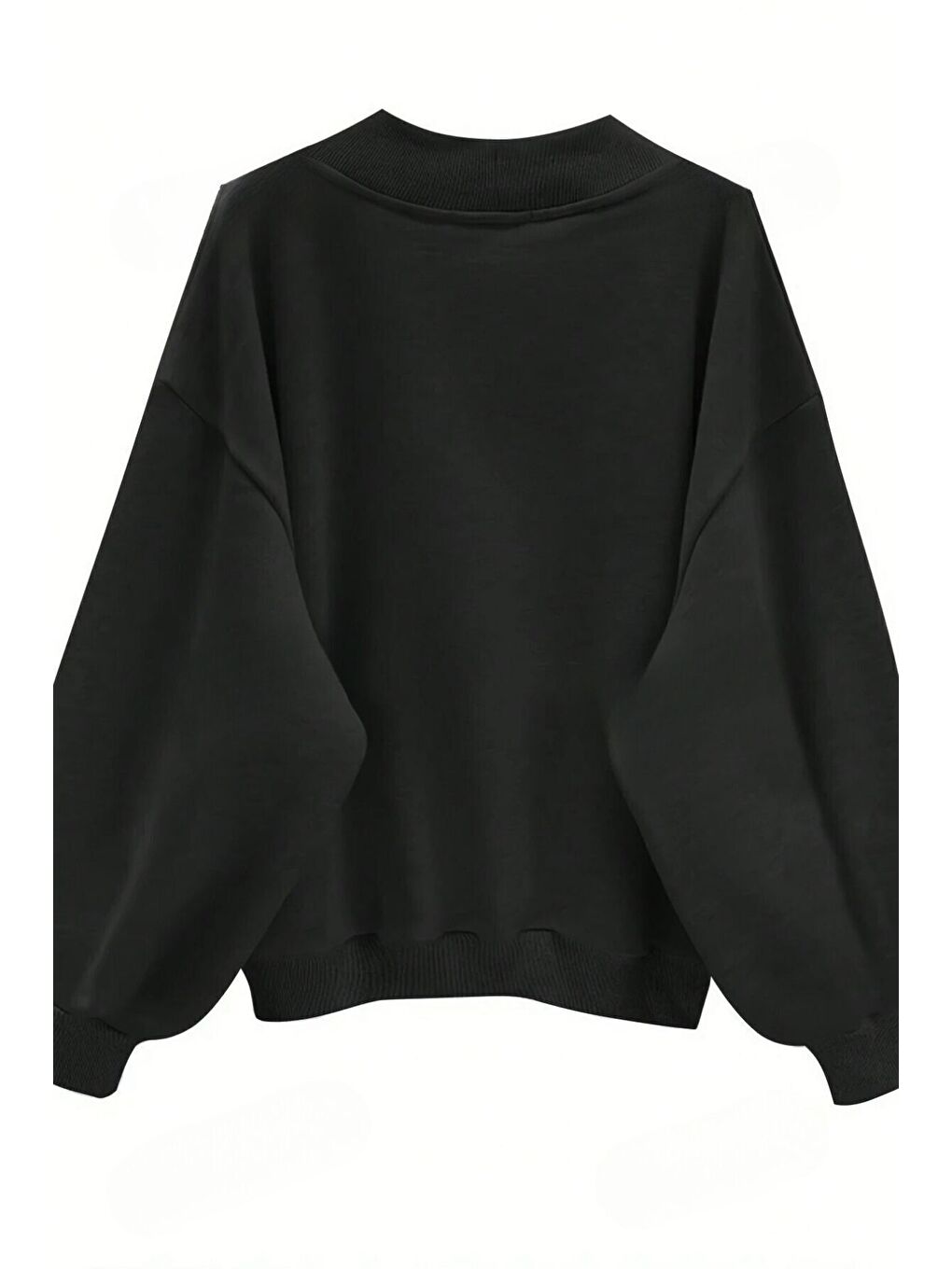 Trendseninle Açık Siyah Kadın Siyah Düz V Yaka Oversize Sweatshirt - 1