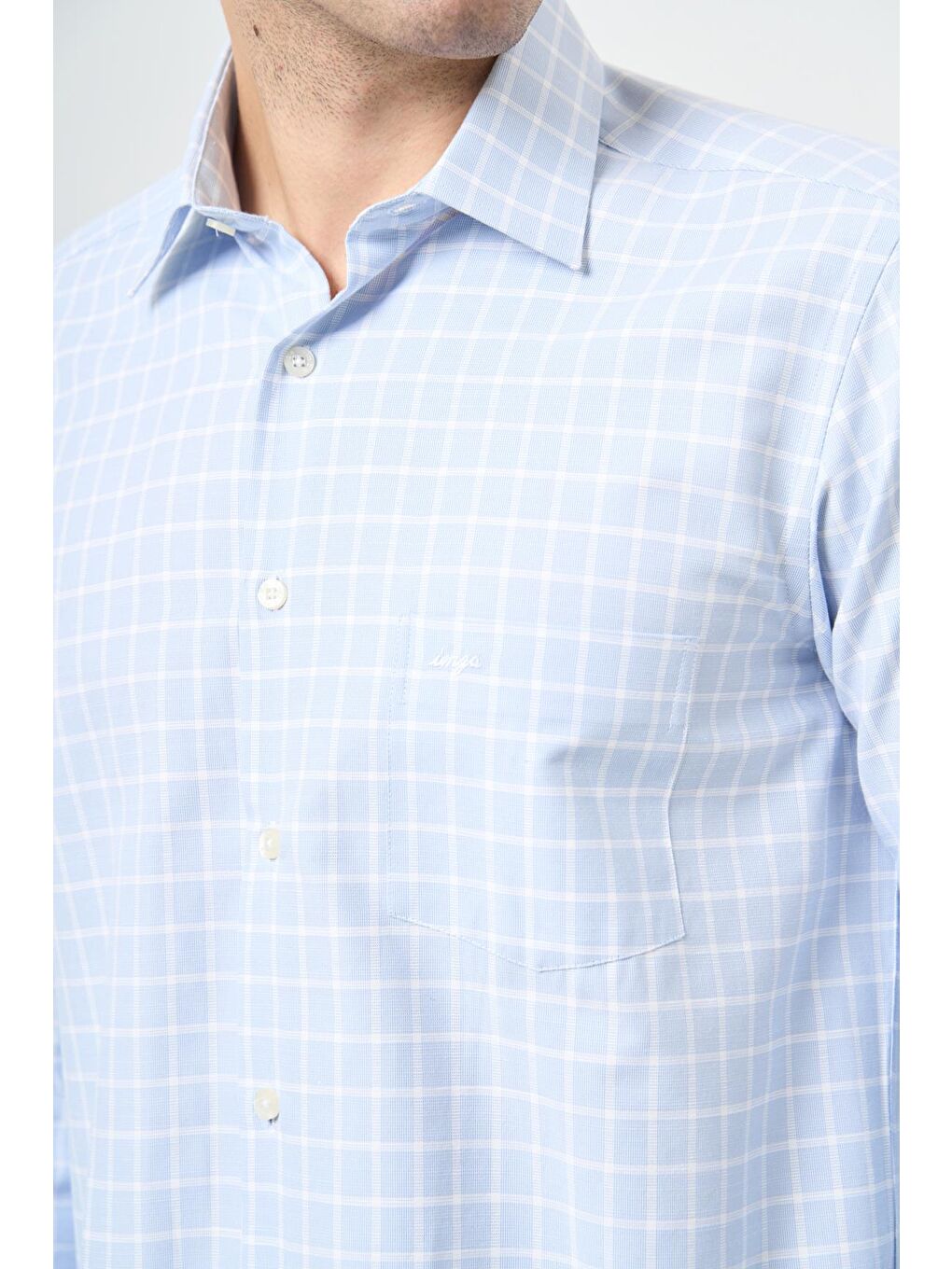 Koyu Mavi Uzun Kol Kareli Desen Cepli Pamuklu Classic Comfort Fit Gömlek 1004245162-3