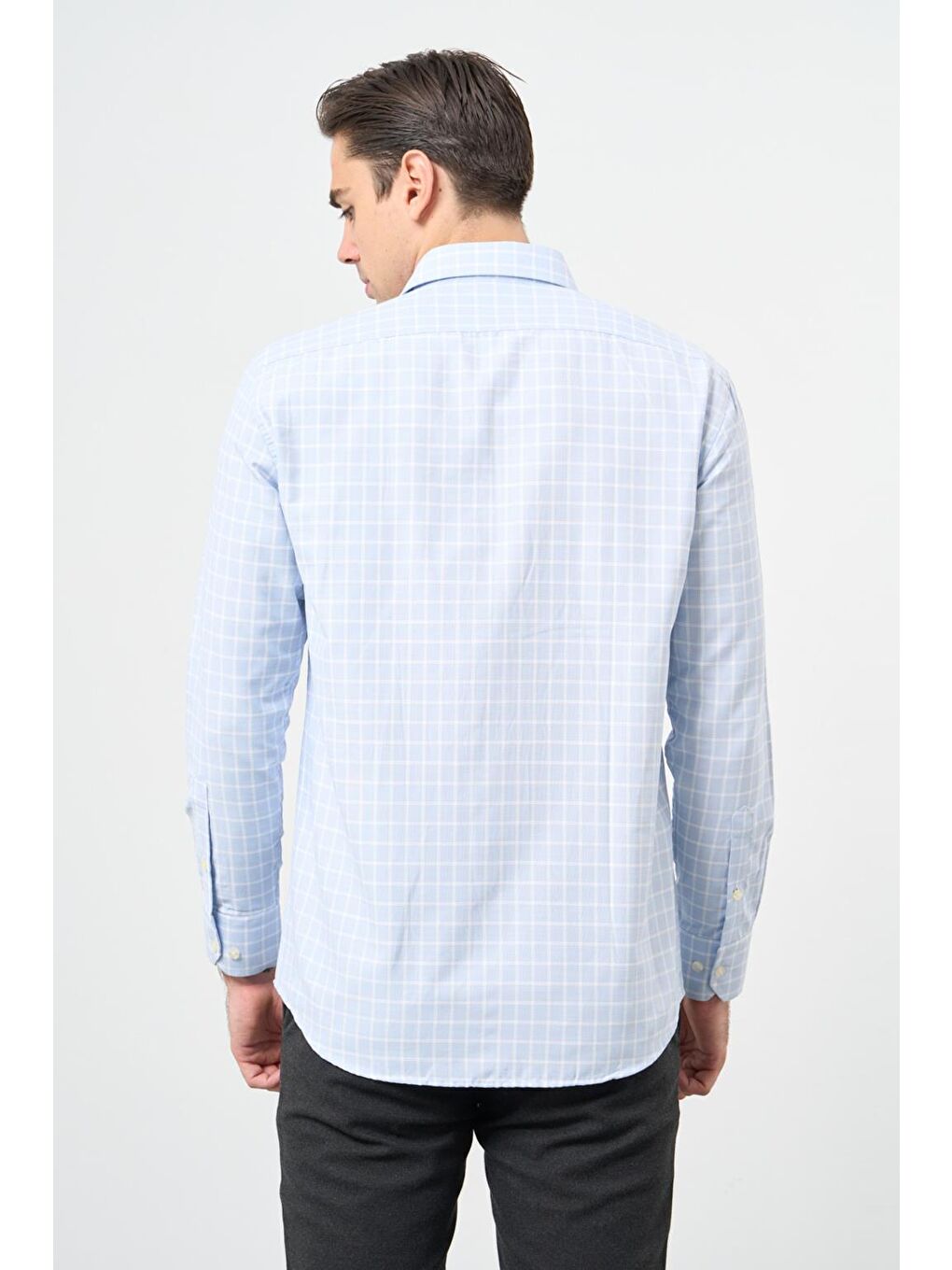 Koyu Mavi Uzun Kol Kareli Desen Cepli Pamuklu Classic Comfort Fit Gömlek 1004245162-4