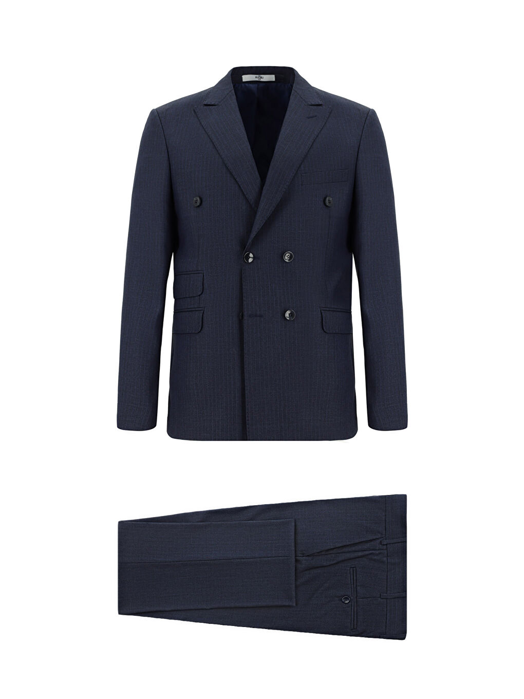 Lacivert Regular Fit Çizgili Kruvaze Takım Elbise