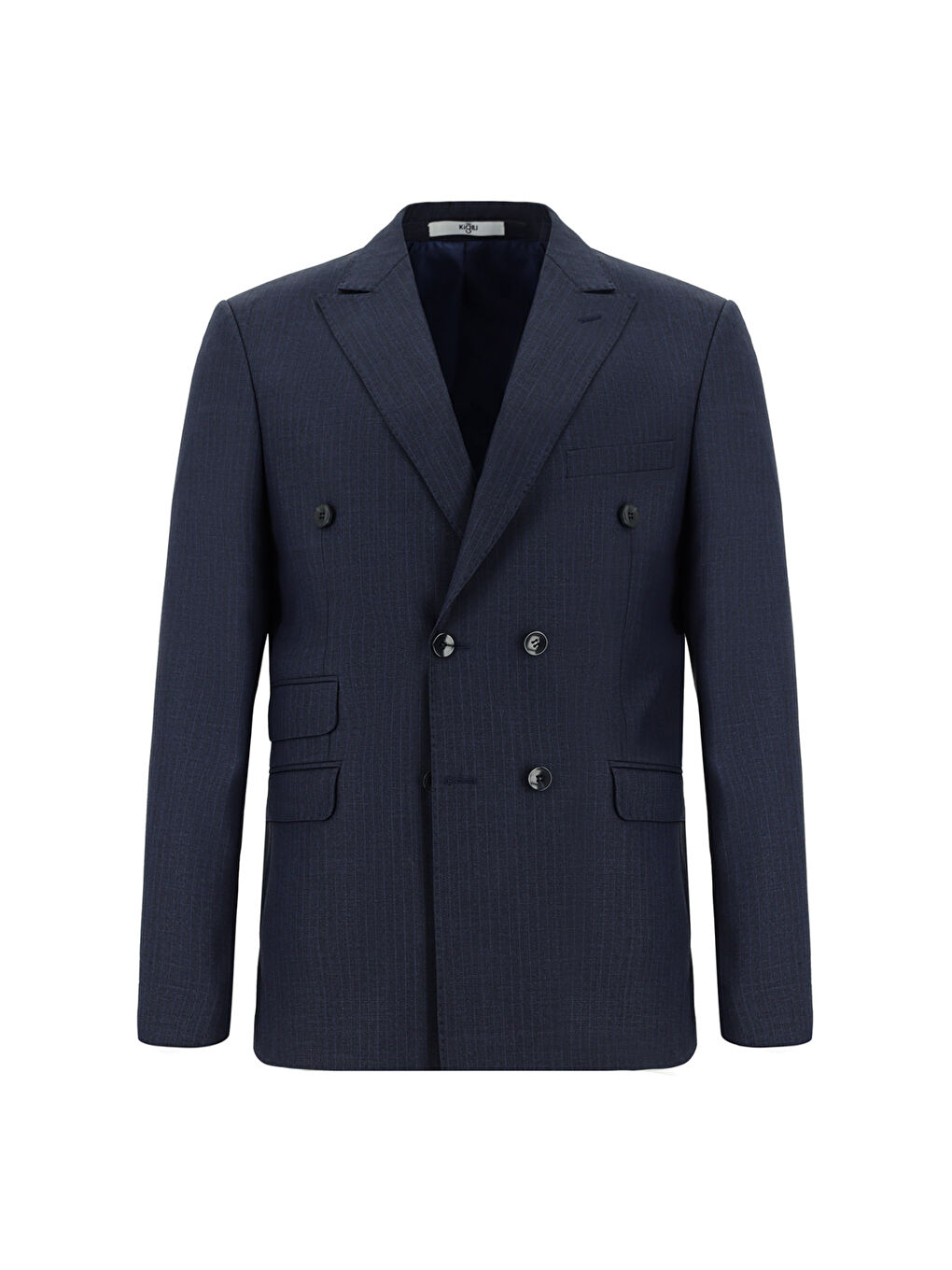 Lacivert Regular Fit Çizgili Kruvaze Takım Elbise-1