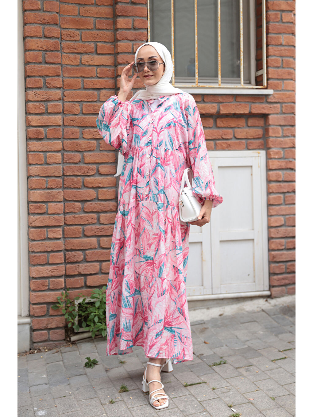 Kadın Kırlangıç Desenli Elbise Fuşya-1