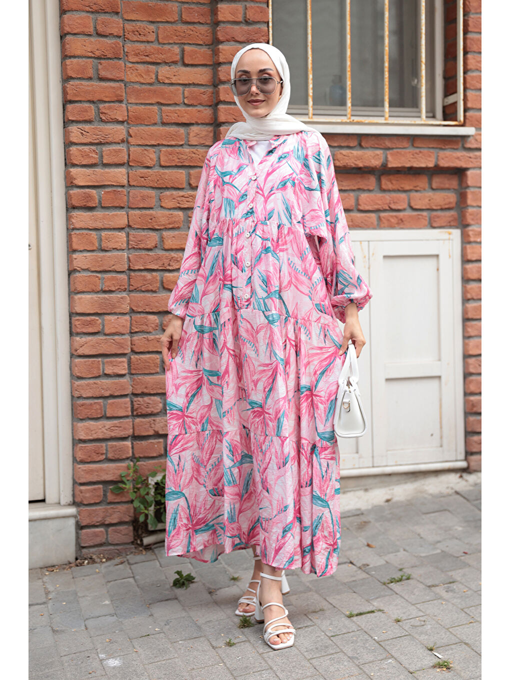 Kadın Kırlangıç Desenli Elbise Fuşya-2