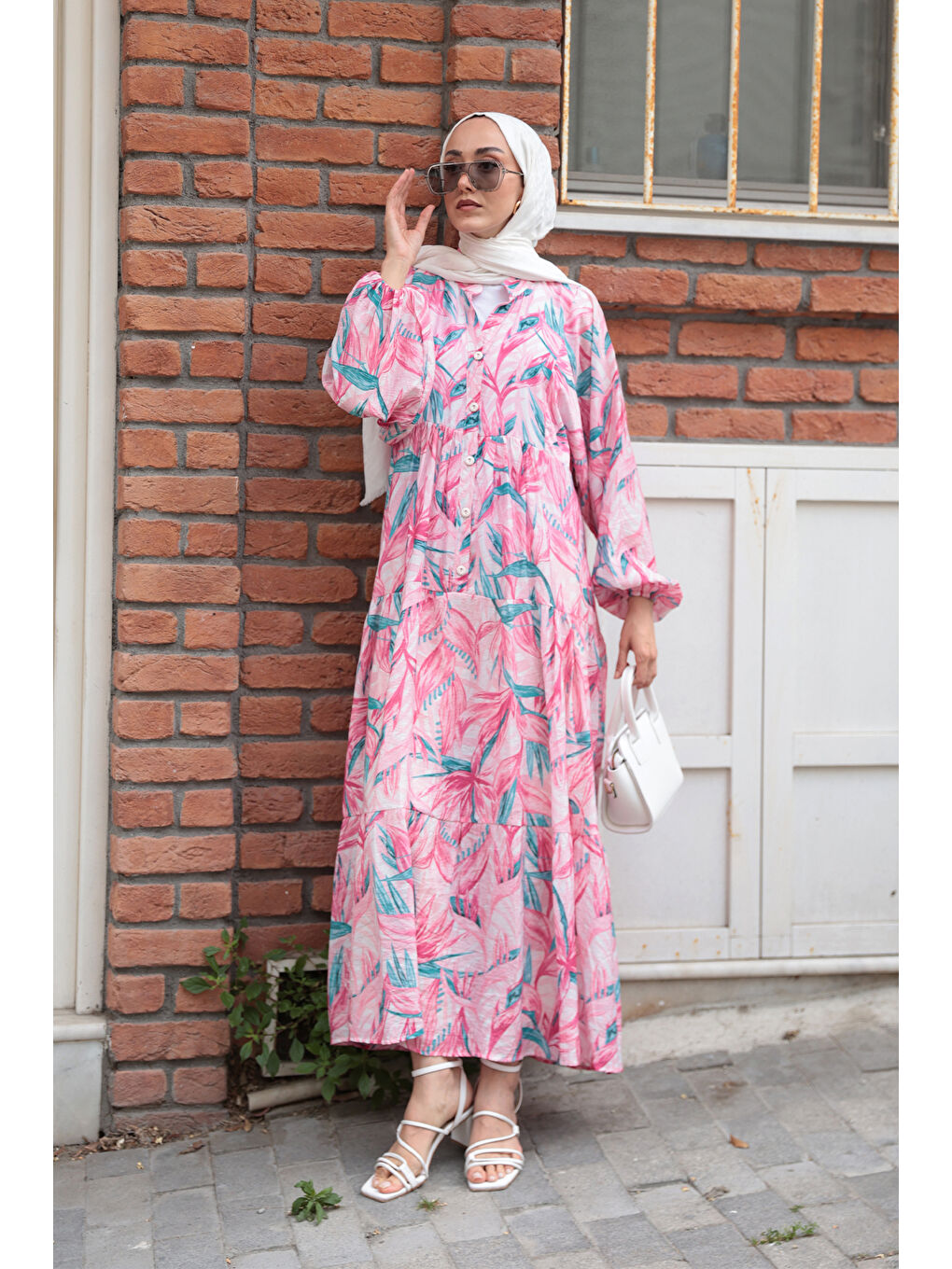 Kadın Kırlangıç Desenli Elbise Fuşya-3