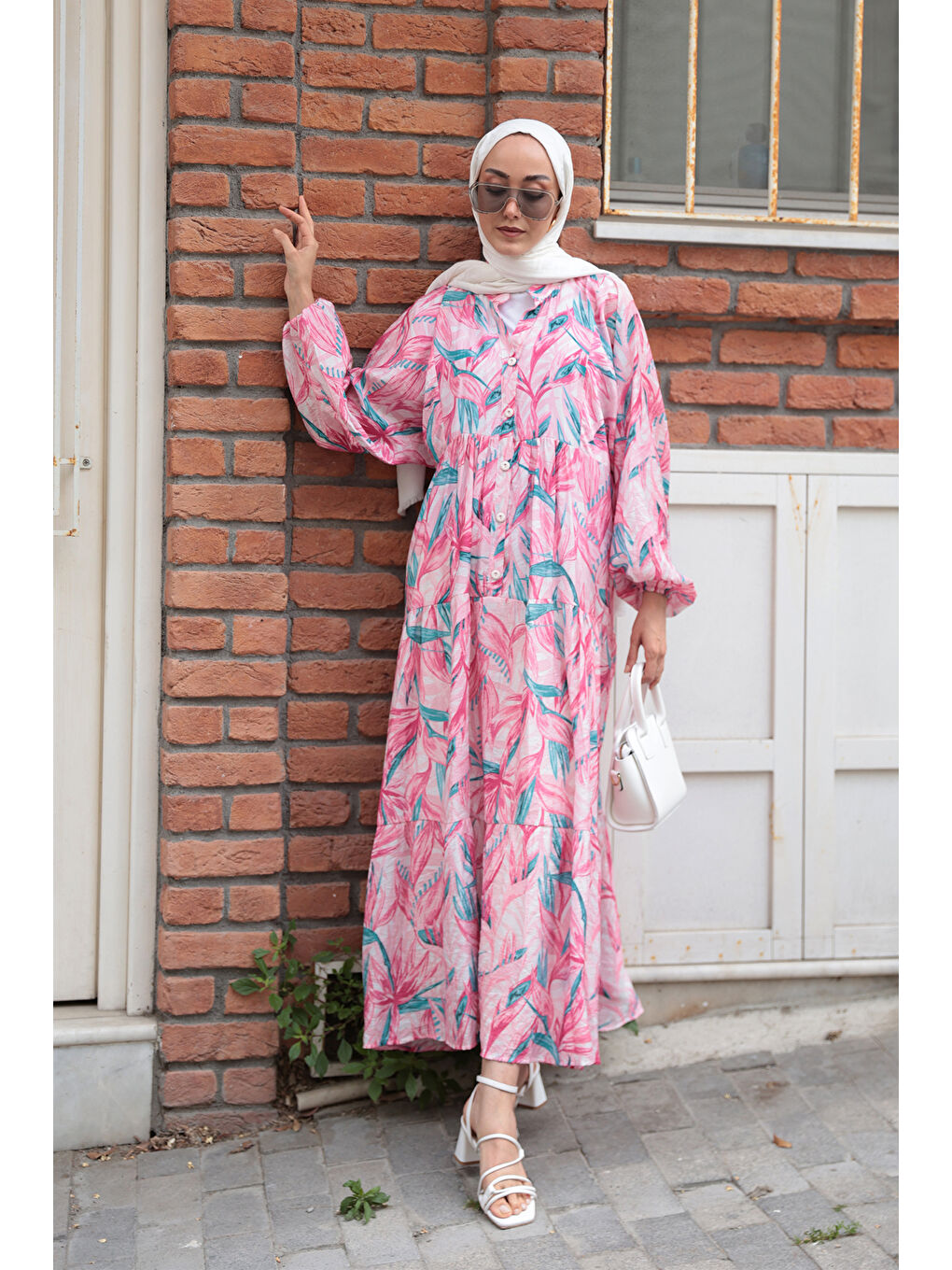 Kadın Kırlangıç Desenli Elbise Fuşya-4