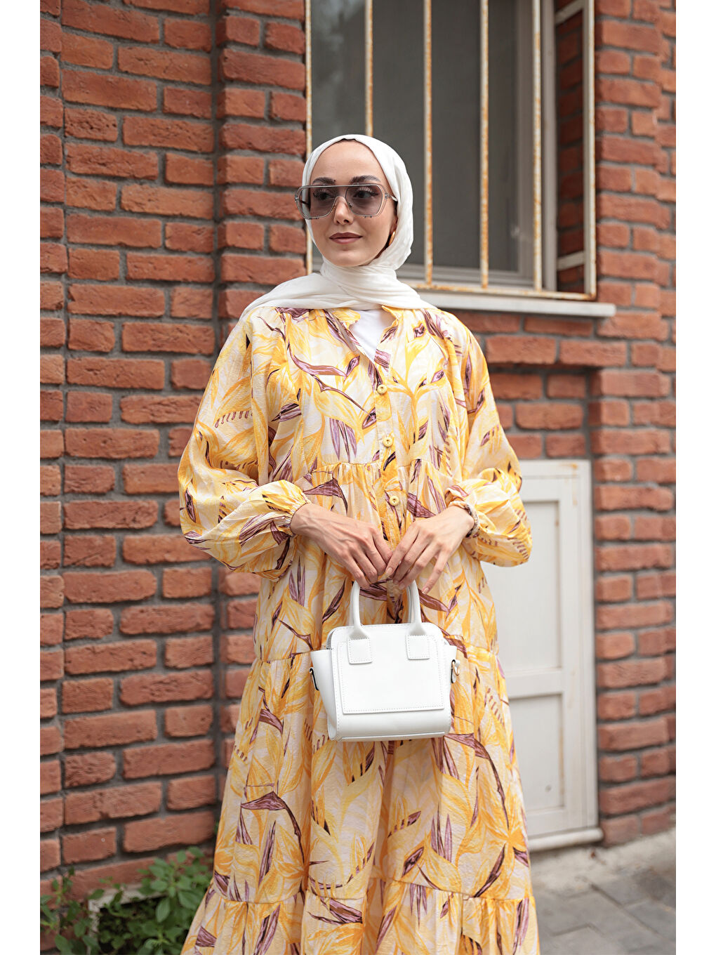 Kadın Kırlangıç Desenli Elbise Sarı-3