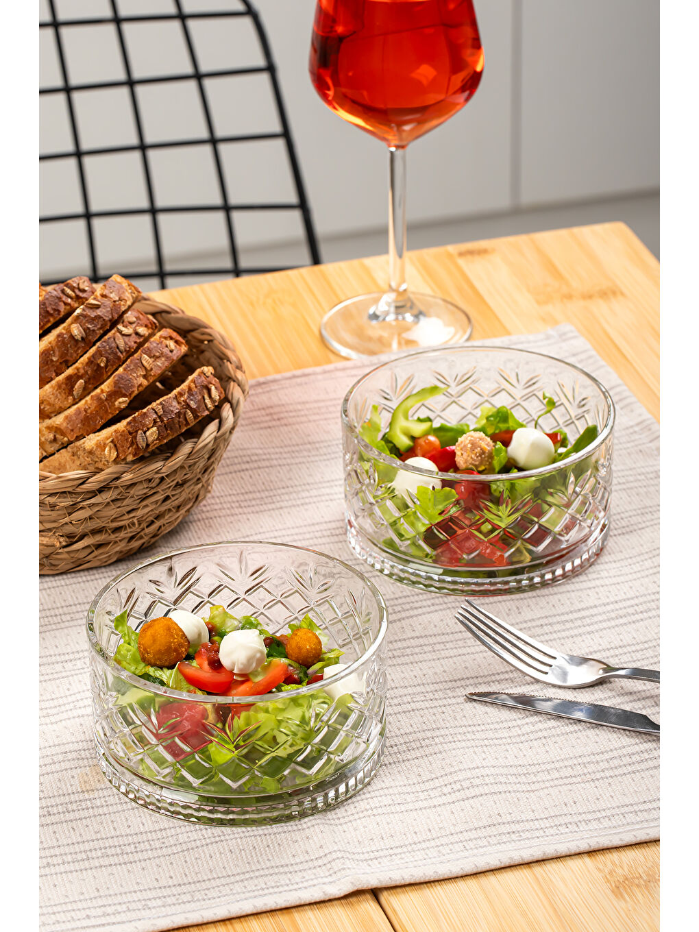 Renksiz 2li Kristal Cam Çerezlik Sunumluk Kase Seti Magnolya Kase Takımı 400 Ml