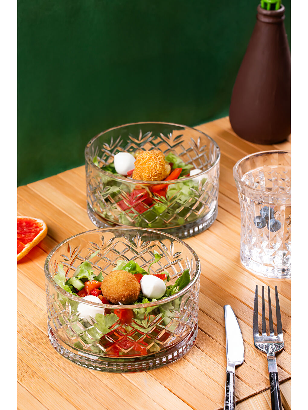 Renksiz 2li Kristal Cam Çerezlik Sunumluk Kase Seti Magnolya Kase Takımı 400 Ml-1