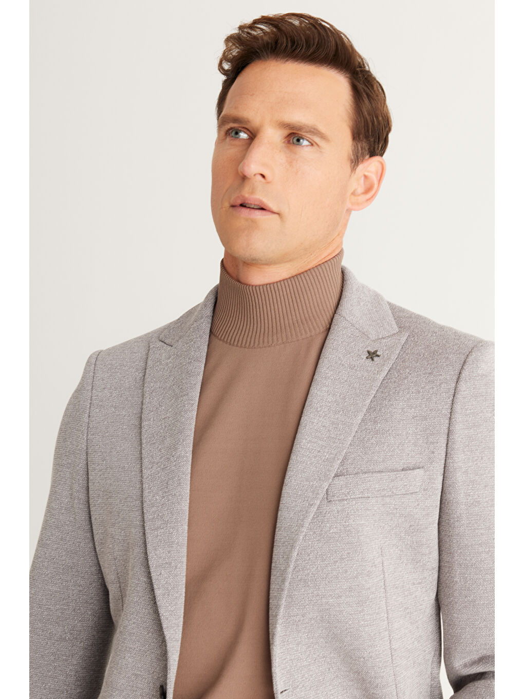 Erkek Gri Slim Fit Dar Kesim Kırlangıç Yaka Desenli Ceket-1