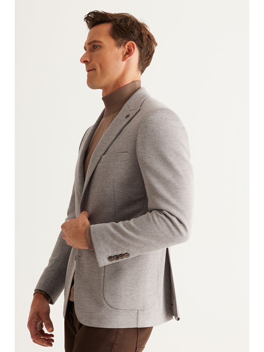 Erkek Gri Slim Fit Dar Kesim Kırlangıç Yaka Desenli Ceket-3